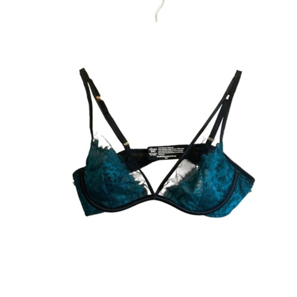 Soma Breathtaking‎ Unlined Plunge Bra Teal Green Black Lace 34C